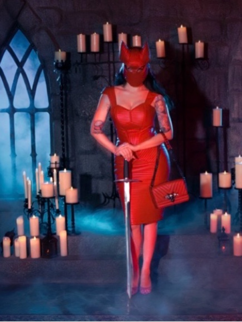 Bram Stoker’s Dracula Red Quilted Bodycon Top & Skirt Set La Femme En Noir